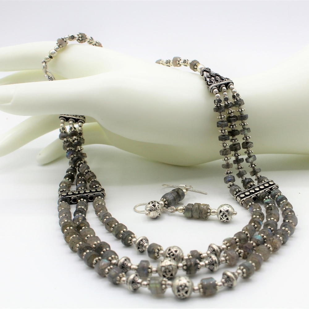 Labradorite multi strand beaded necklace set